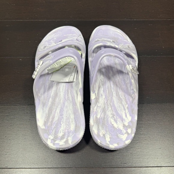 Crocs Classic Marbled Slides Size 11 Purple White Gray Unisex Slides Sandals - Picture 4 of 6